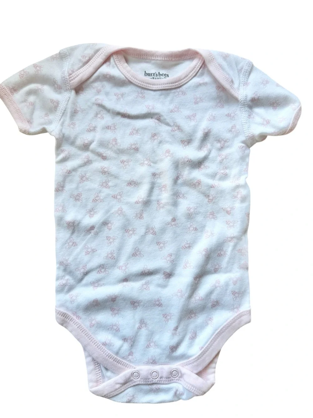 Burt’s Bees short sleeve onesie bodysuit lot in pale pink and white size 0-3 mo